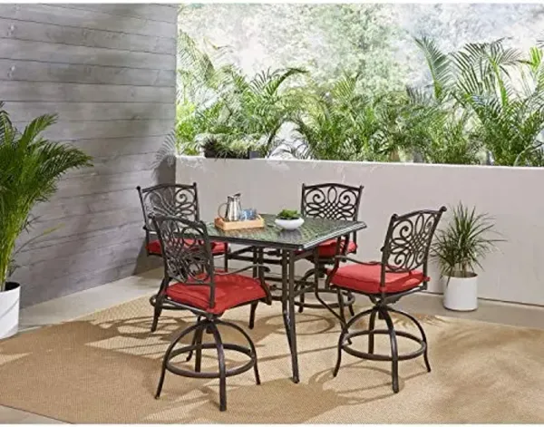 Hanover Traditions 5Piece High-Dining Set in Red with A 42 in. Square Cast-top Table, TRADDN5PCSQBR-R