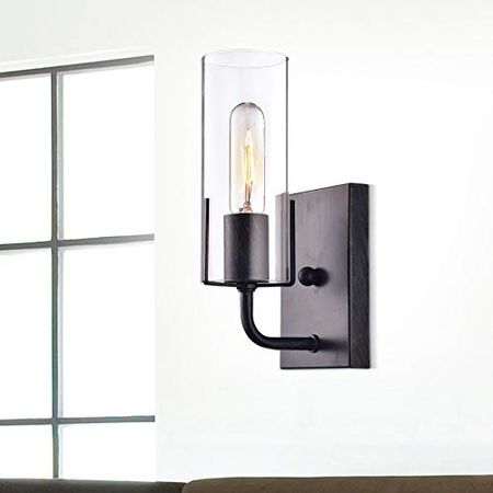 Jojospring Alfreda Antique Black Wall Sconce with Clear Glass Cylinder