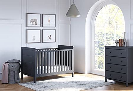 Storkcraft Nestling 3-in-1 Convertible Crib (Gray) - Easily Converts to Toddler Bed and Daybed, Planked End Panels for Transitional Style