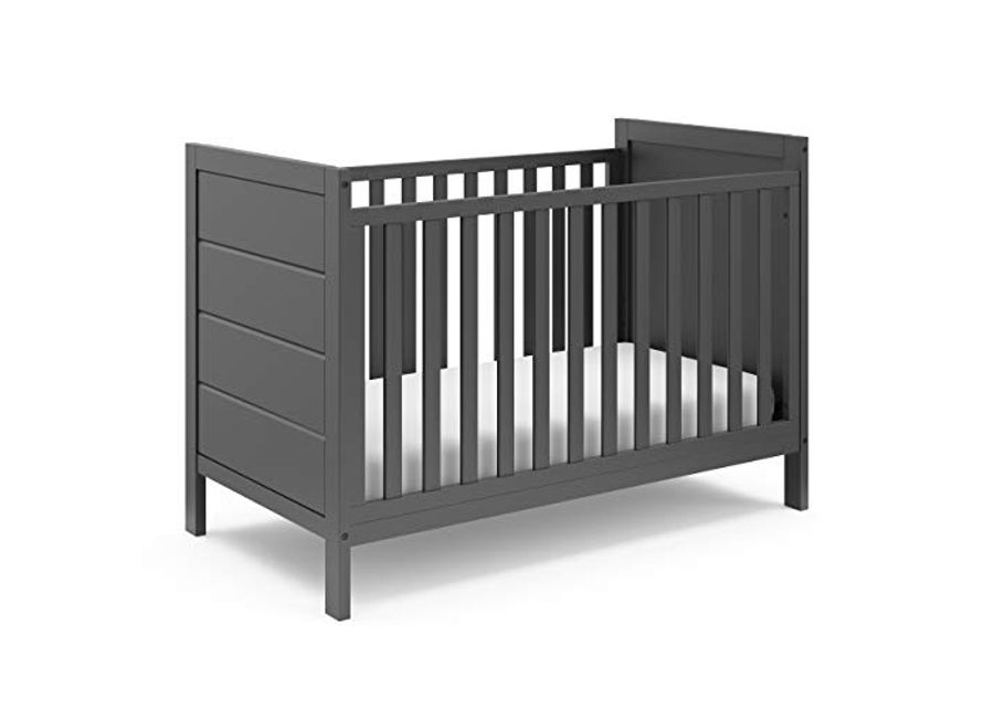 Storkcraft Nestling 3-in-1 Convertible Crib (Gray) - Easily Converts to Toddler Bed and Daybed, Planked End Panels for Transitional Style