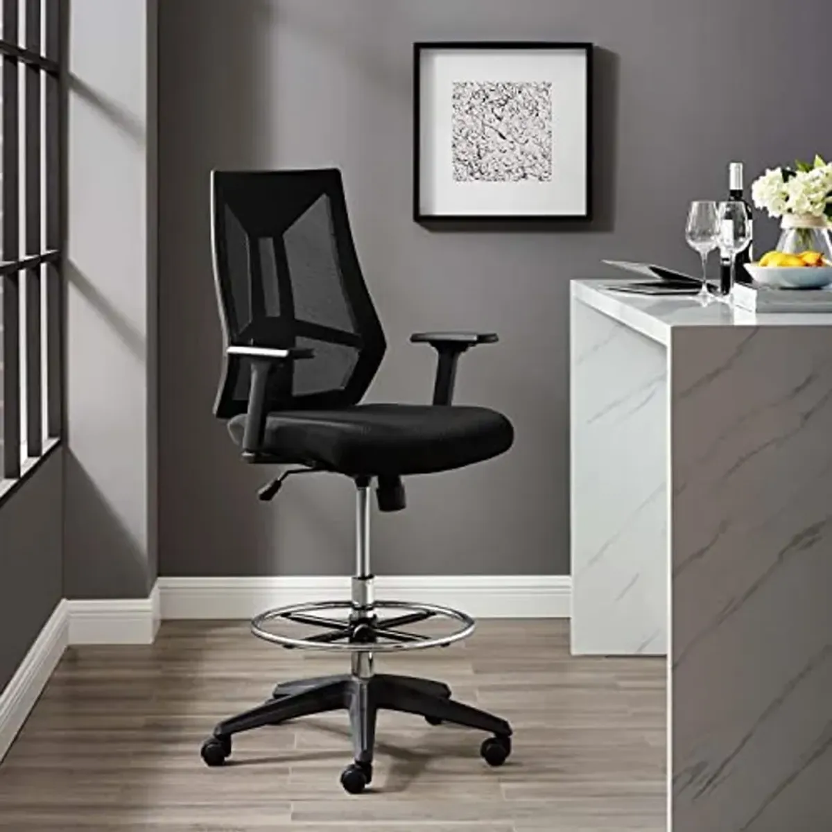 Modway Extol Mesh Drafting Chair In Black - Tall Office Chair For Adjustable Standing Desks