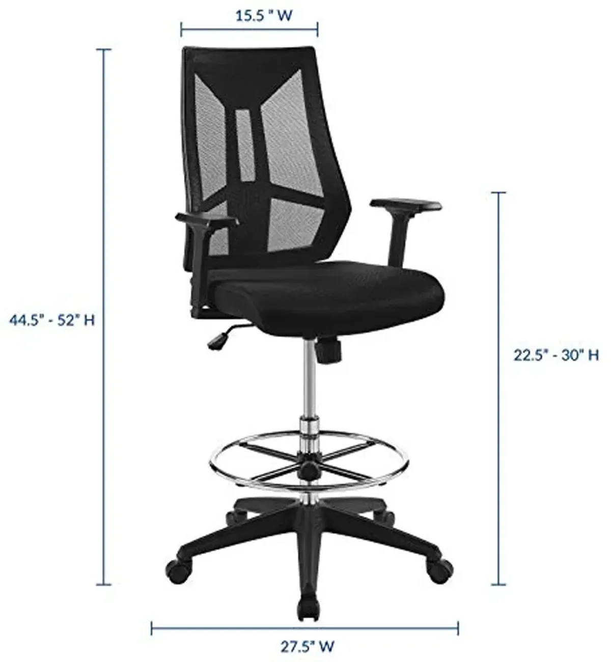 Modway Extol Mesh Drafting Chair In Black - Tall Office Chair For Adjustable Standing Desks