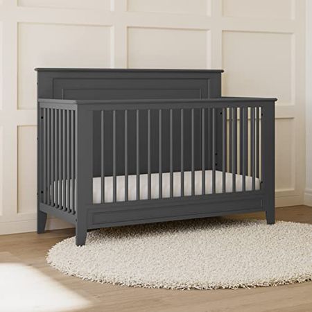 Storkcraft Solstice 5-In-1 Convertible Crib (Gray) – GREENGUARD Gold Certified, Converts to Toddler Bed and Full-Size Bed, Fits Standard Full-Size Crib Mattress, Adjustable Mattress Support Base