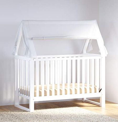 Storkcraft Orchard 5-in-1 Convertible Crib (White) – GREENGUARD Gold Certified, Canopy Style Baby Crib, Converts from Crib to Toddler Bed, Daybed and Full-Size Bed, Fits Standard Crib Mattress