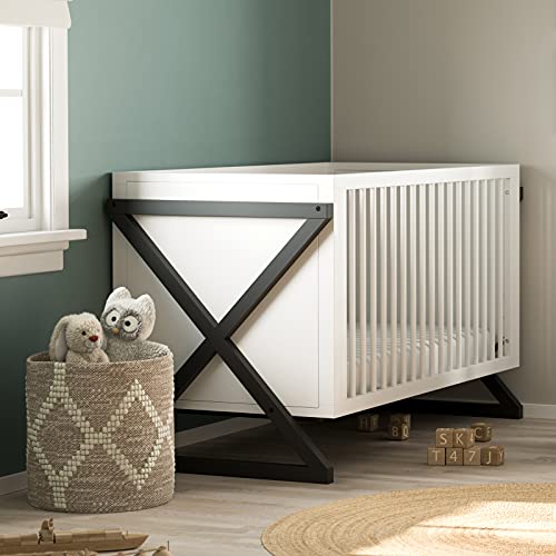 Storkcraft Equinox Convertible Crib (White/Gray) – GREENGUARD Gold Certified, Modern Baby Crib for Nursery, 2-Tone Contemporary Design, Fits Standard Full-Size Crib Mattress, Converts to Toddler Bed