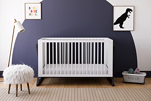 Storkcraft Equinox Convertible Crib (White/Gray) – GREENGUARD Gold Certified, Modern Baby Crib for Nursery, 2-Tone Contemporary Design, Fits Standard Full-Size Crib Mattress, Converts to Toddler Bed