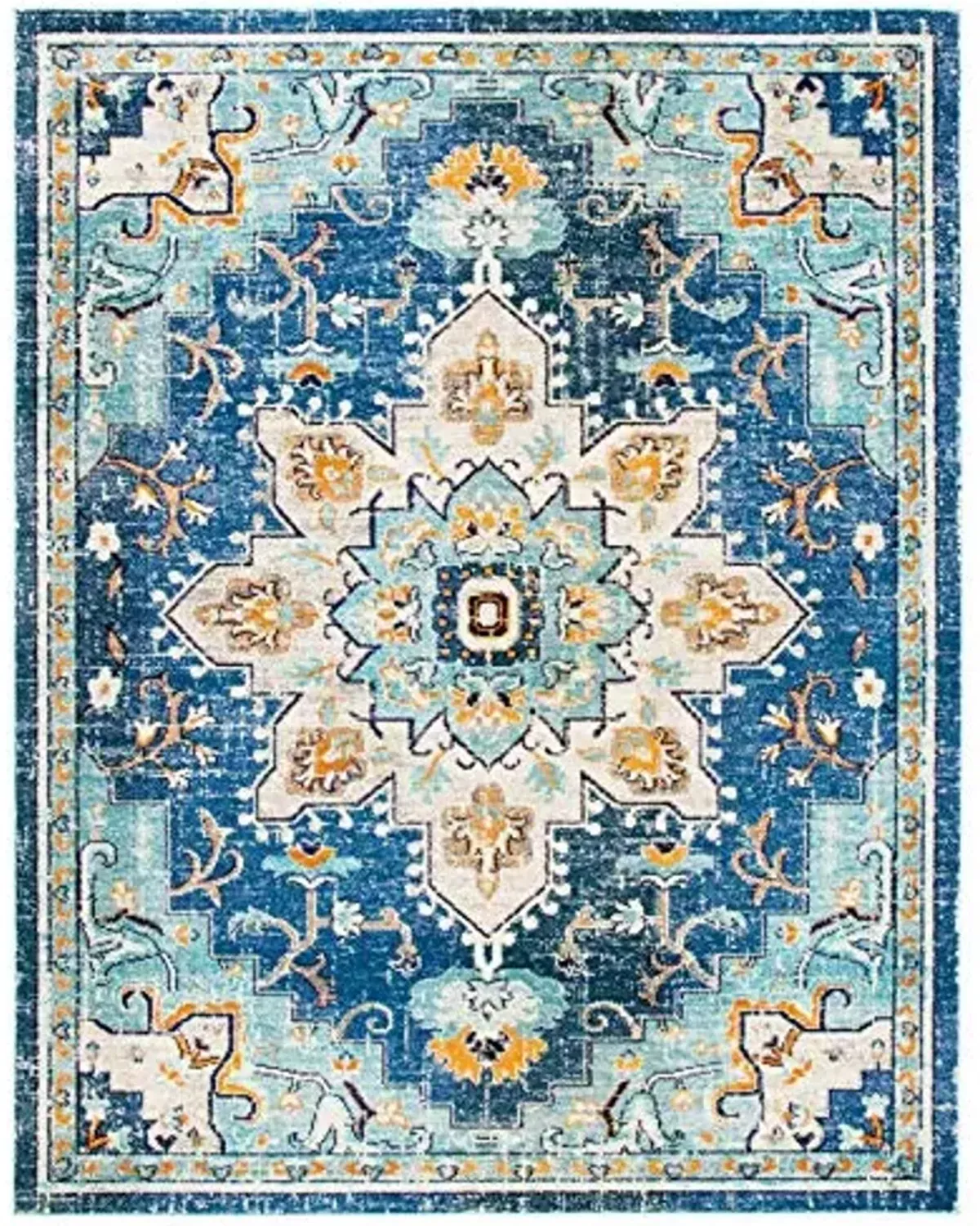 SAFAVIEH Madison Collection Area Rug - 9' x 12', Blue & Light Blue, Boho Chic Medallion Distressed Design, Non-Shedding & Easy Care, Ideal for High Traffic Areas in Living Room, Bedroom (MAD473M)