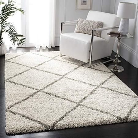 SAFAVIEH Hudson Shag Collection 5' x 7' Ivory/Grey SGH281A Modern Diamond Trellis Non-Shedding Living Room Bedroom Dining Room Entryway Plush 2-inch Thick Area Rug