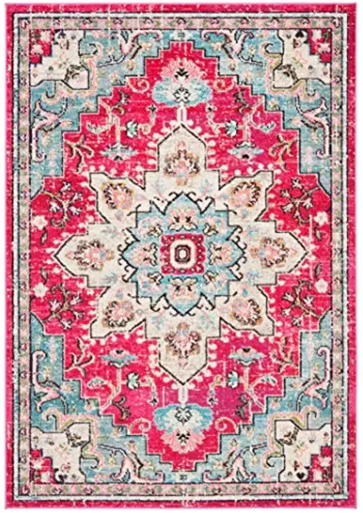 SAFAVIEH Madison Collection Accent Rug - 4' x 6', Fuchsia & Blue, Medallion Distressed Design, Non-Shedding & Easy Care, Ideal for High Traffic Areas in Entryway, Living Room, Bedroom (MAD473A)