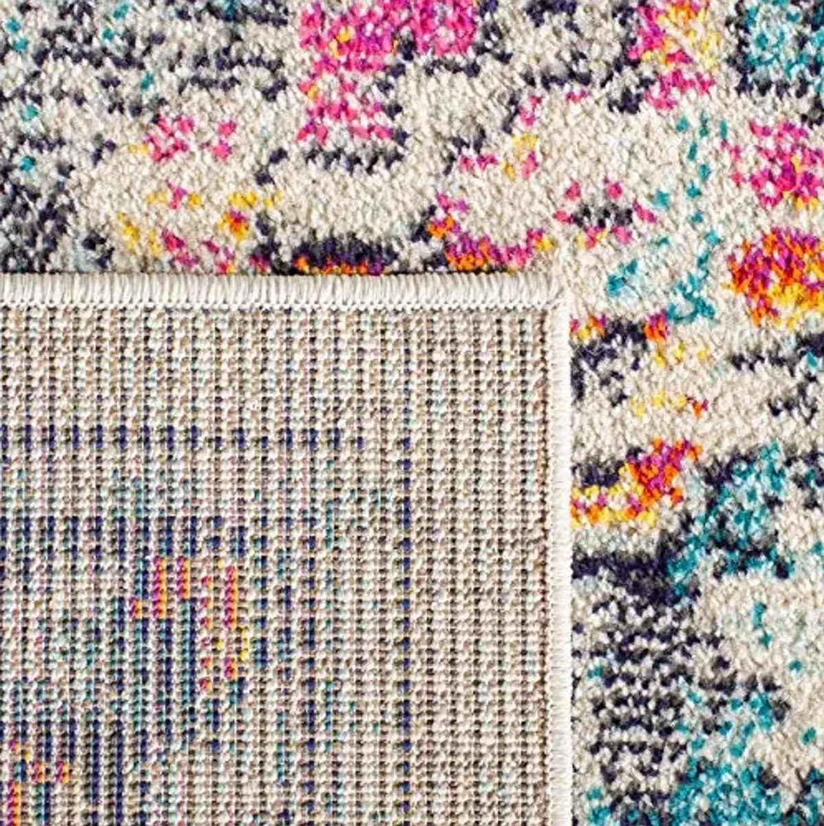 SAFAVIEH Madison Collection Area Rug - 6'7" Square, Cream & Blue, Boho Chic Distressed Medallion Design, Non-Shedding & Easy to Clean, Ideal for Living Room, Bedroom, Dining Space (MAD473B)