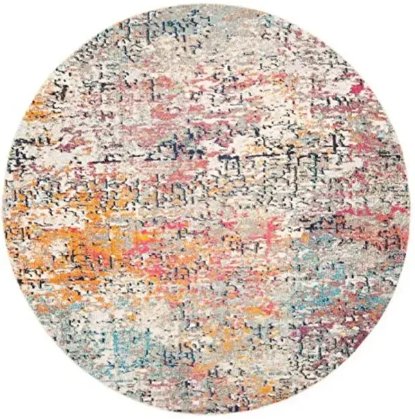 SAFAVIEH Madison Collection 6'7" Round Grey / Pink MAD460A Modern Abstract Non-Shedding Dining Room Entryway Foyer Living Room Bedroom Area Rug