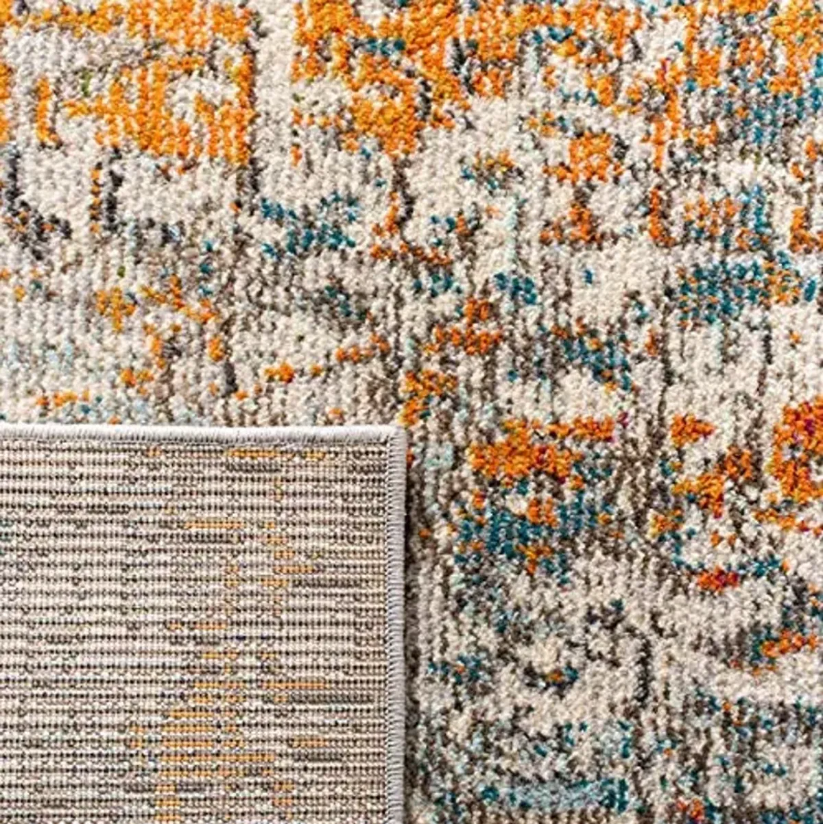 SAFAVIEH Madison Collection Area Rug - 6'7" Square, Grey & Orange, Modern Abstract Design, Non-Shedding & Easy Care, Ideal for High Traffic Areas in Living Room, Bedroom (MAD460F)