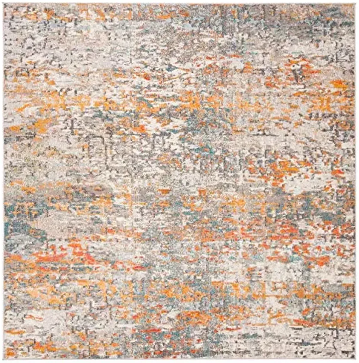 SAFAVIEH Madison Collection Area Rug - 6'7" Square, Grey & Orange, Modern Abstract Design, Non-Shedding & Easy Care, Ideal for High Traffic Areas in Living Room, Bedroom (MAD460F)