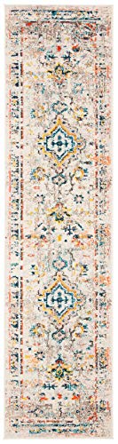 SAFAVIEH Madison Collection 2' x 8' Cream/Blue MAD474B Boho Distressed Medallion Non-Shedding Living Room Entryway Foyer Hallway Bedroom Runner Rug