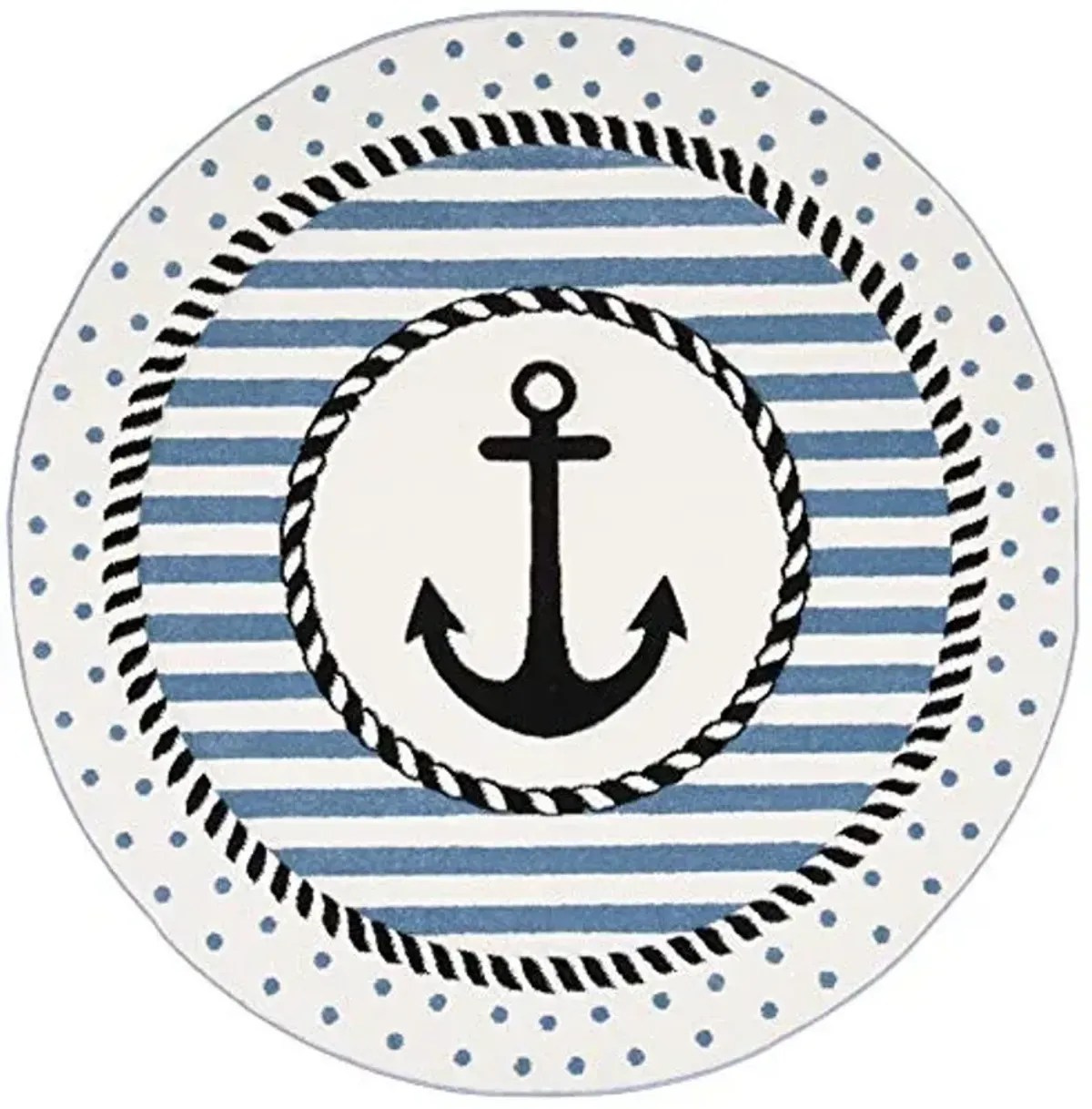 SAFAVIEH Carousel Kids Collection Area Rug - 5'3" Round, Ivory & Navy, Non-Shedding & Easy Care, Ideal for High Traffic Areas for Boys & Girls in Playroom, Nursery, Bedroom (CRK124A)