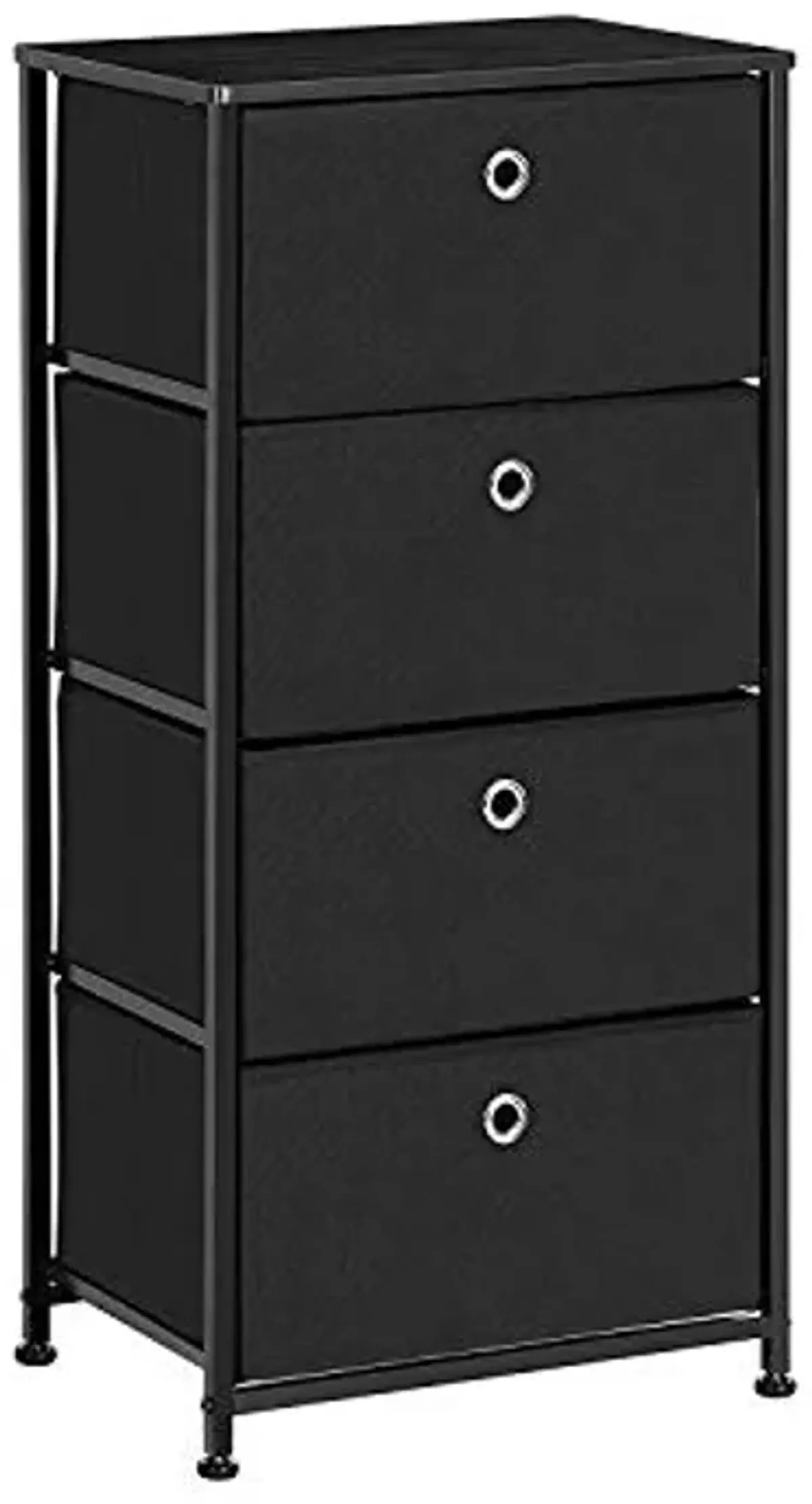 SONGMICS Nightstand, Dresser with 4 Easy Pull Fabric Drawers, Chest of Drawers, Storage Organizer with Metal Frame, Wooden Tabletop, for Living Room, Closet, Nursery, Black ULTS04H