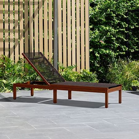 Amazonia Chaise 1-Piece Patio Slig Lounger | Eucalyptus Wood | Ideal for Outdoors and Poolside, Brown