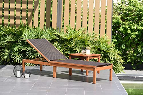 Amazonia Chaise 1-Piece Patio Slig Lounger | Eucalyptus Wood | Ideal for Outdoors and Poolside, Brown