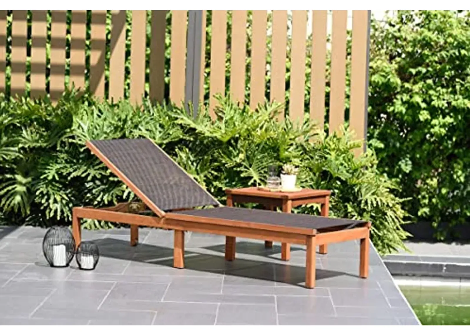 Amazonia Chaise 1-Piece Patio Slig Lounger | Eucalyptus Wood | Ideal for Outdoors and Poolside, Brown