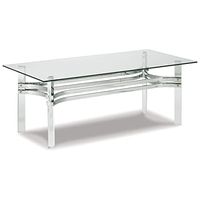 Signature Design by Ashley Braddoni Contemporary Rectangular Coffee Table with Clear Glass Top, Chrome
