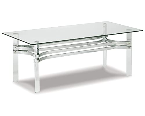 Signature Design by Ashley Braddoni Contemporary Rectangular Coffee Table with Clear Glass Top, Chrome