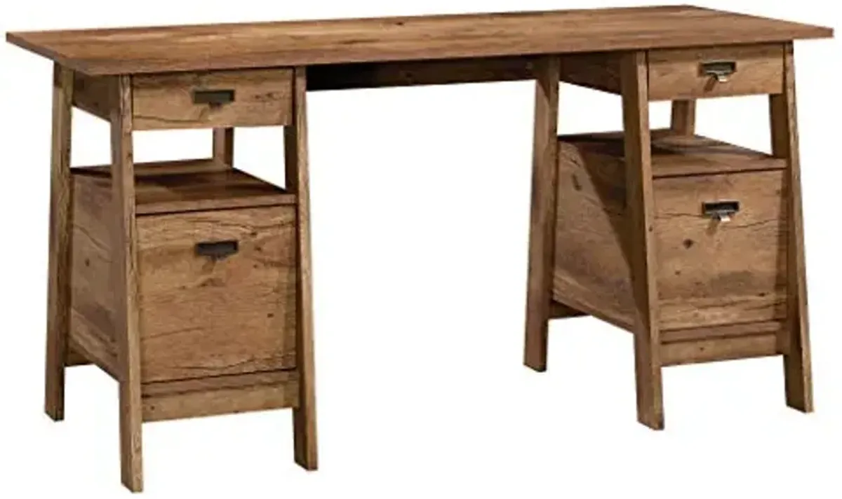 Sauder Trestle Executive Desk with Filing, Home Office Desk with Storage, Vintage Oak Finish