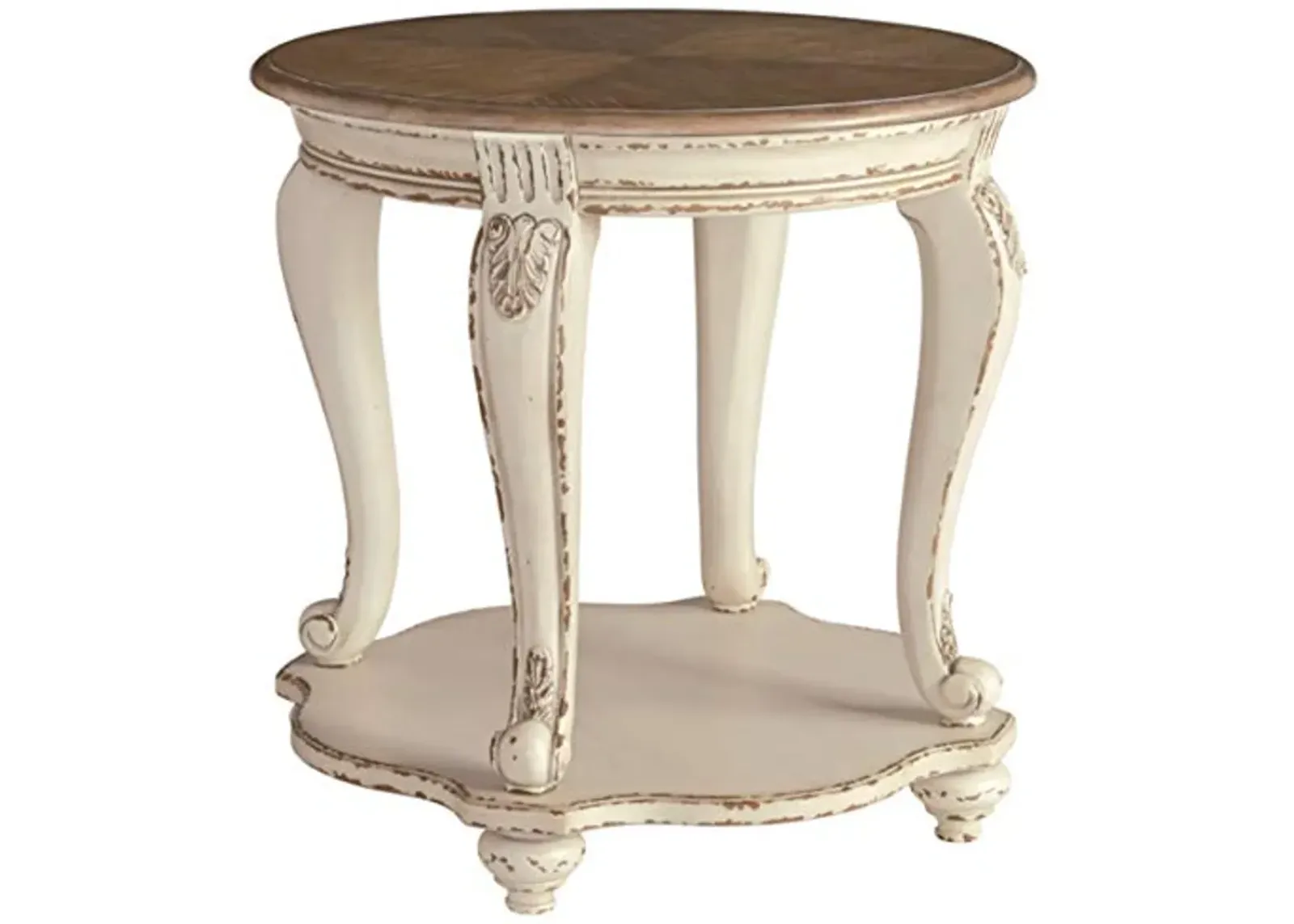 Signature Design by Ashley Realyn French Country Two Tone Round End Table, Chipped White