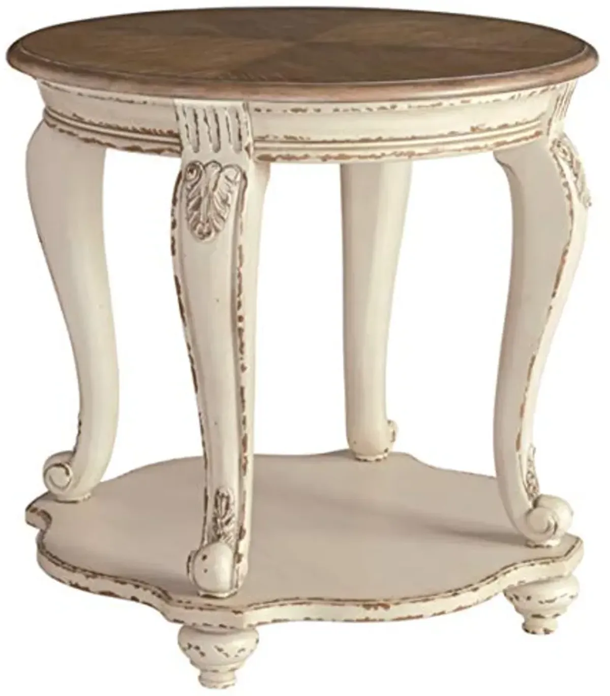 Signature Design by Ashley Realyn French Country Two Tone Round End Table, Chipped White