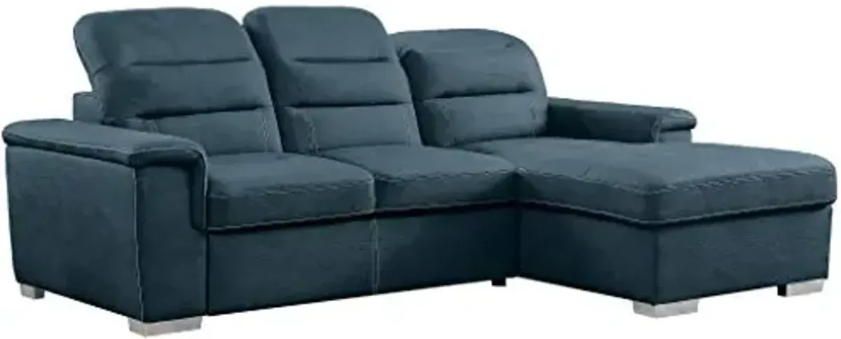 Homelegance Sleeper Sectional Sofa with Storage, Blue
