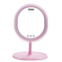 LED Lighted Makeup Mirror Dimmable Vanity Mirror with Lights Tabletop Mirror 180°Adjustable Touch Screen USB Charging with Time Display