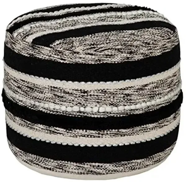 LR Home White Ottoman Pouf, 18"X18", Black/Natural -