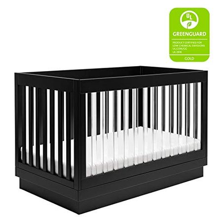 Babyletto Harlow Acrylic 3-in-1 Convertible Crib with Toddler Bed Conversion Kit in Black with Acrylic Slats, Greenguard Gold Certified