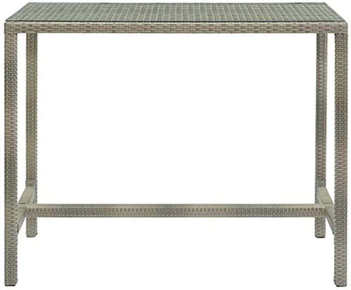 Modway Conduit Wicker Rattan Glass Outdoor Patio 51" Rectangular Dining Bar Table in Light Gray