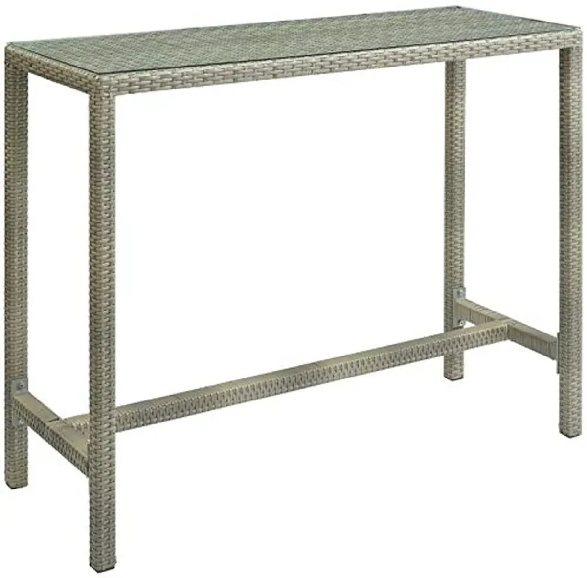 Modway Conduit Wicker Rattan Glass Outdoor Patio 51" Rectangular Dining Bar Table in Light Gray