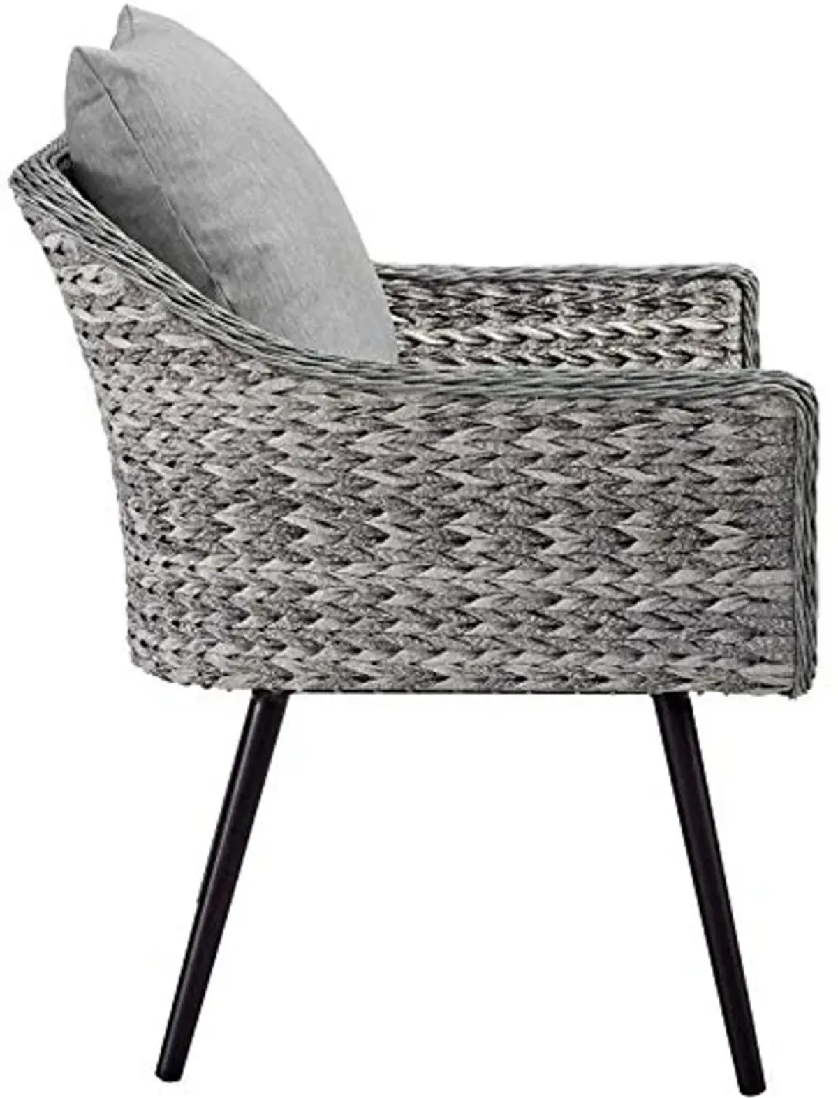 Modway Endeavor Wicker Rattan Aluminum Outdoor Patio Accent Lounge Arm Chair with Cushions in Gray Gray