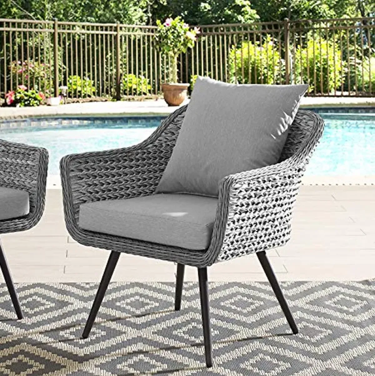 Modway Endeavor Wicker Rattan Aluminum Outdoor Patio Accent Lounge Arm Chair with Cushions in Gray Gray