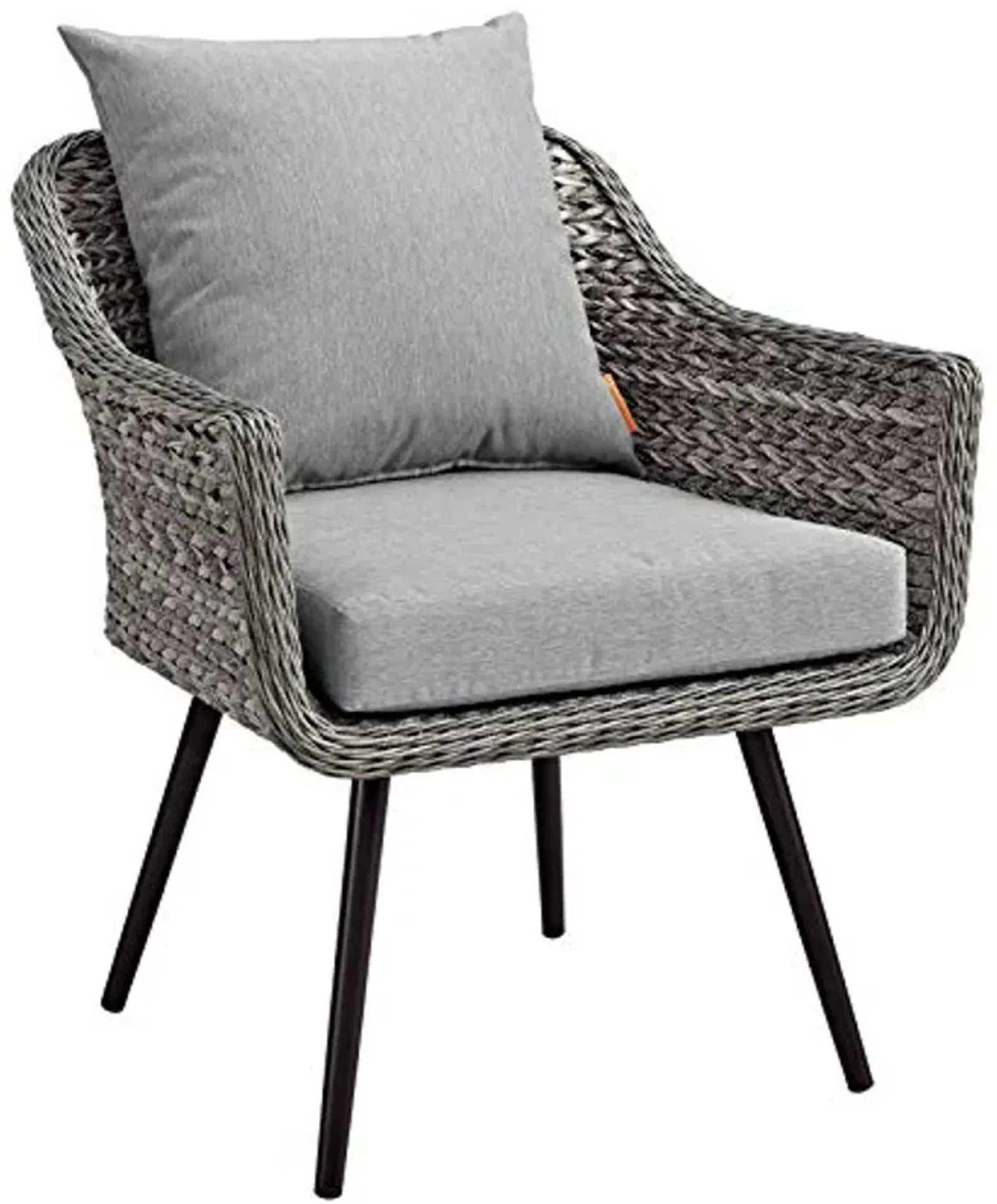 Modway Endeavor Wicker Rattan Aluminum Outdoor Patio Accent Lounge Arm Chair with Cushions in Gray Gray