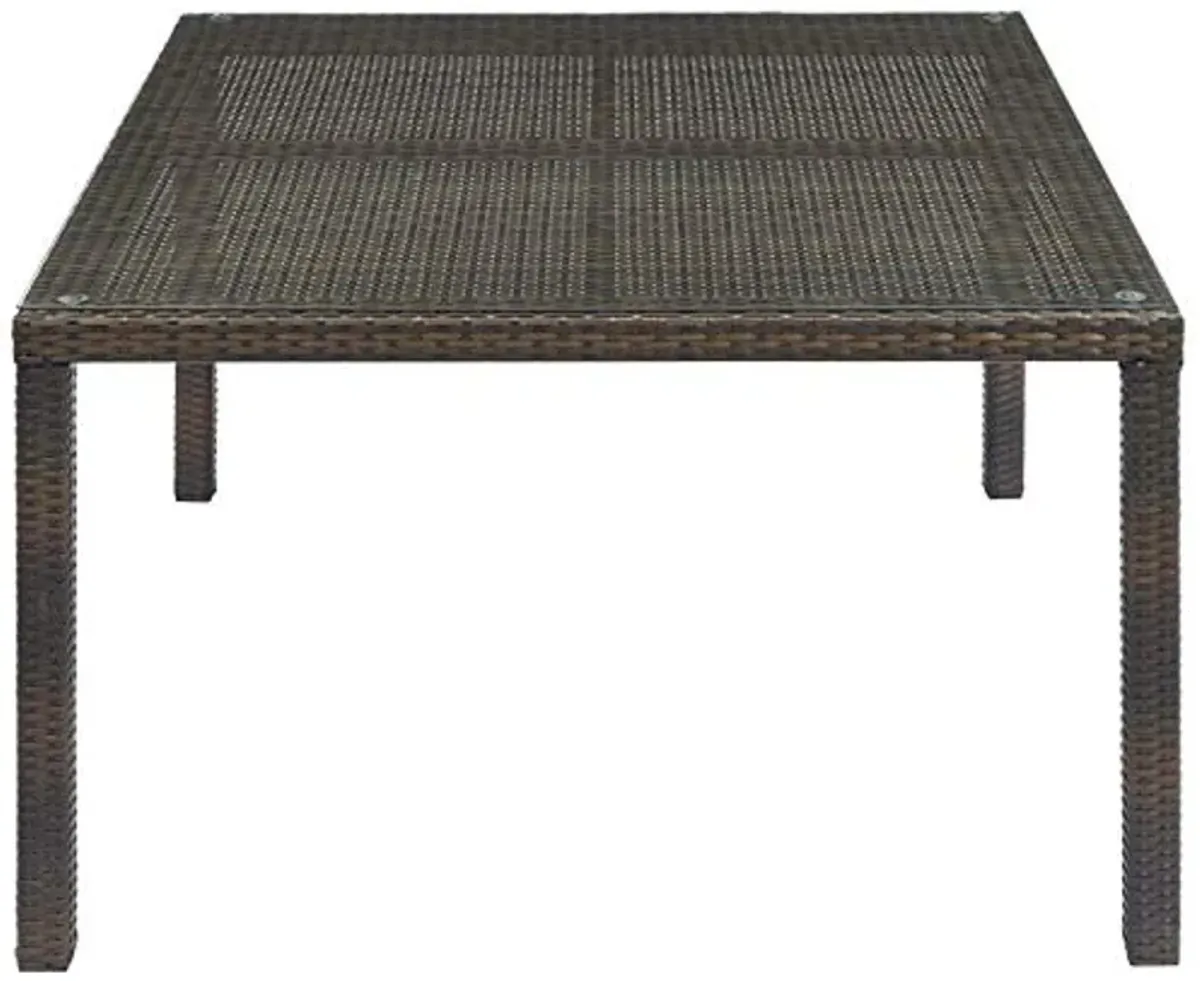 Modway Conduit Wicker Rattan Glass Outdoor Patio 47" Square Dining Table in Brown