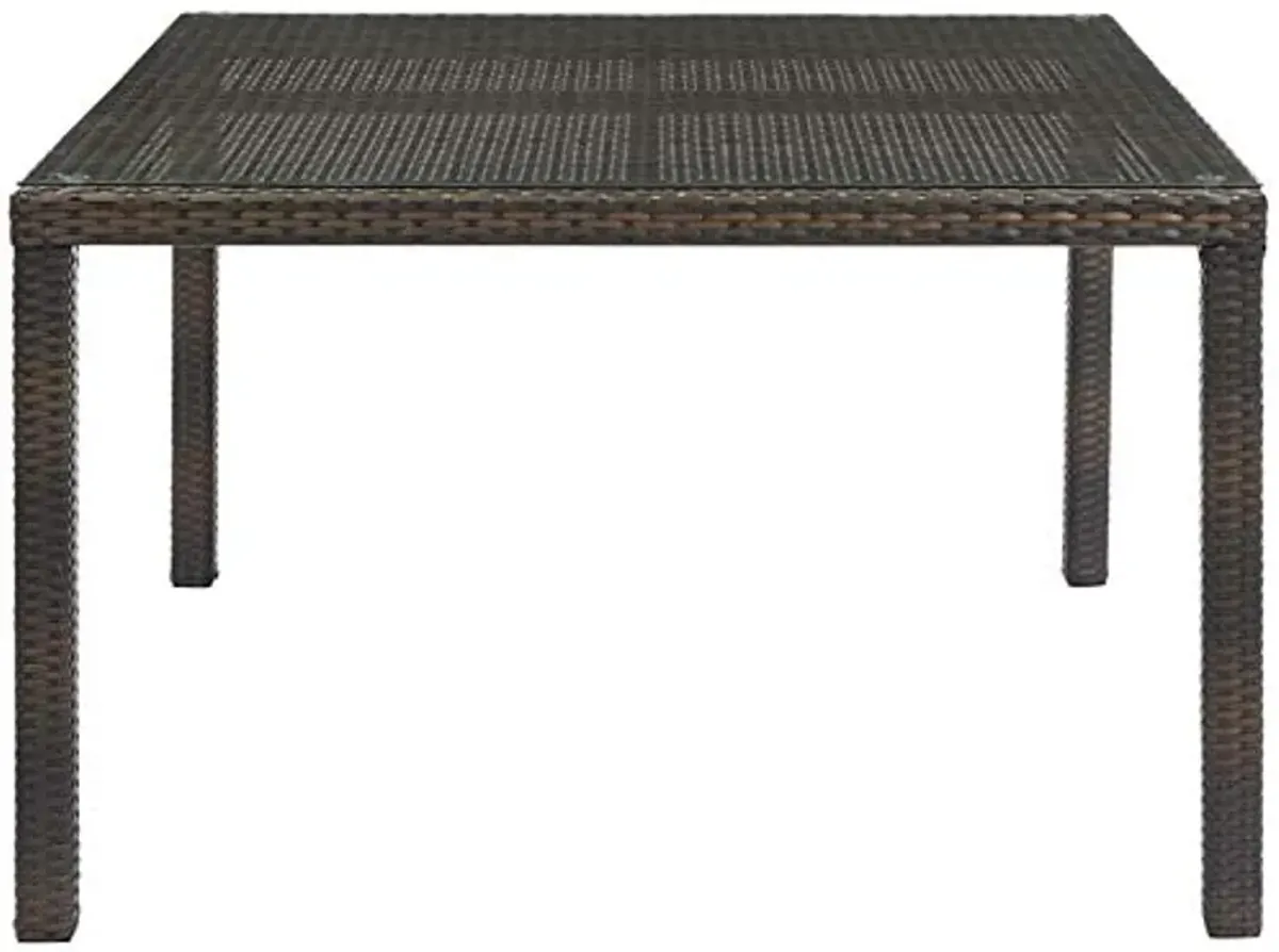 Modway Conduit Wicker Rattan Glass Outdoor Patio 47" Square Dining Table in Brown