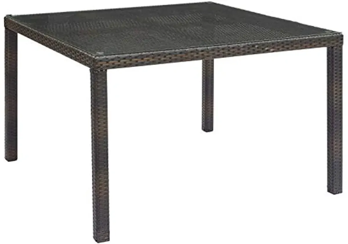 Modway Conduit Wicker Rattan Glass Outdoor Patio 47" Square Dining Table in Brown