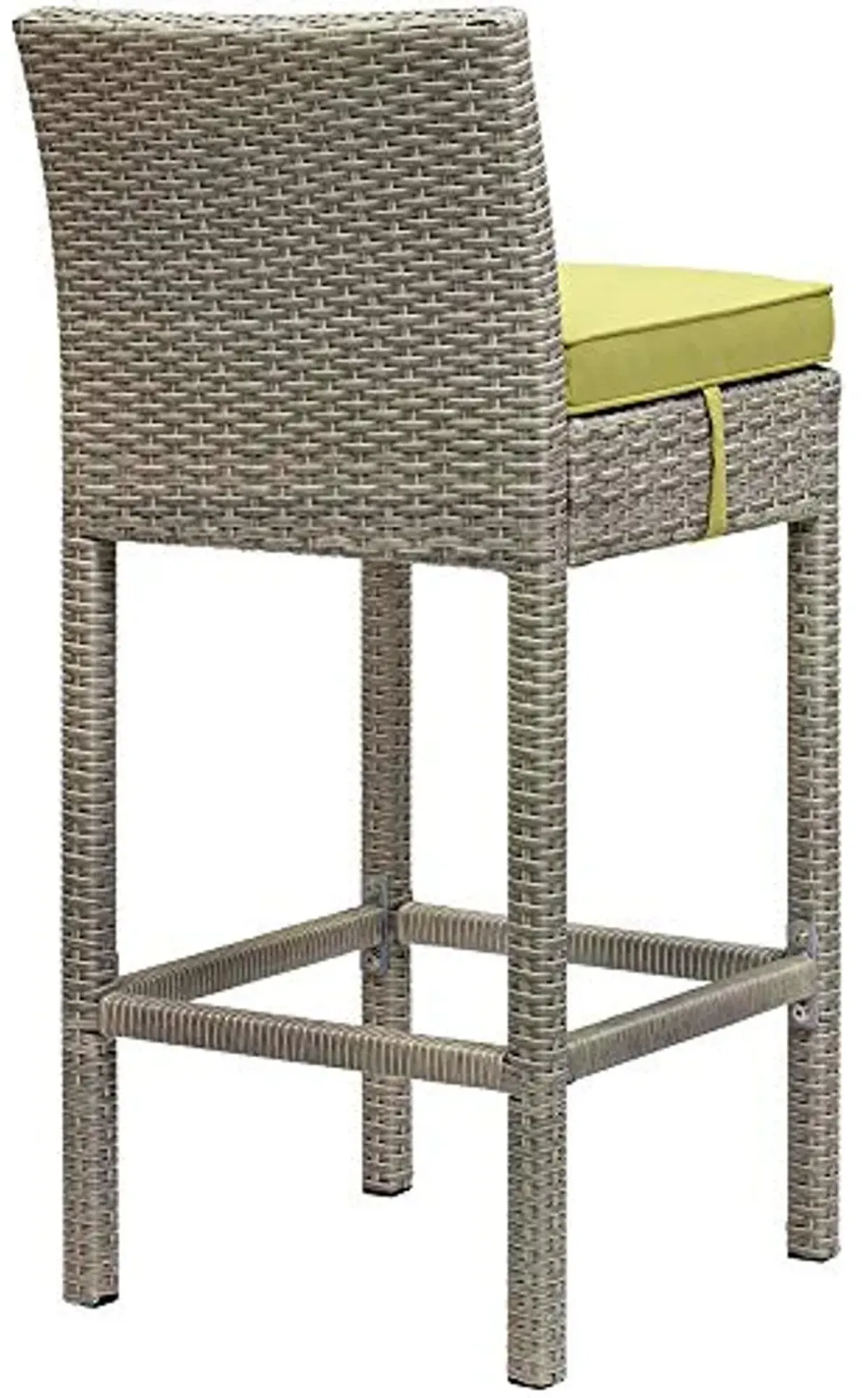 Modway Conduit Wicker Rattan Outdoor Patio Bar Stool with Cushion in Light Gray Peridot