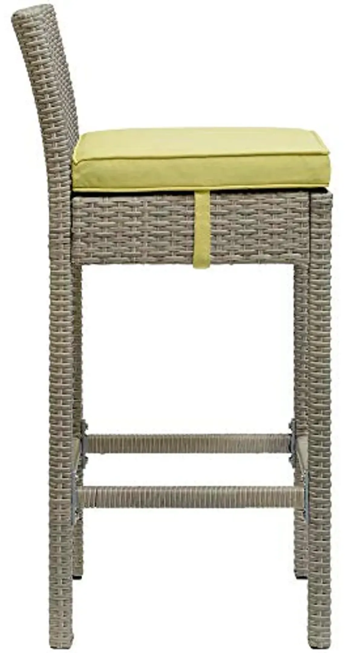 Modway Conduit Wicker Rattan Outdoor Patio Bar Stool with Cushion in Light Gray Peridot