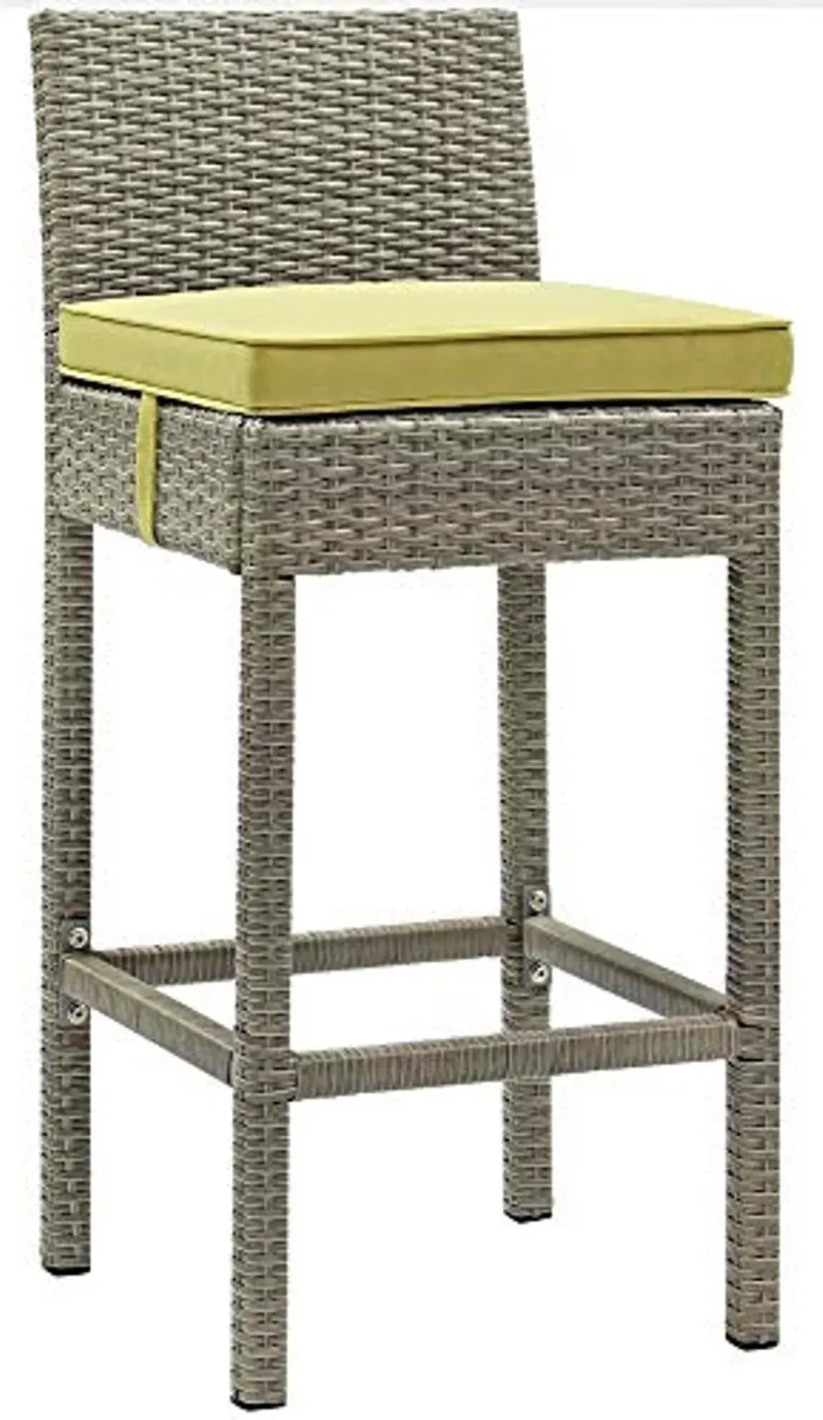 Modway Conduit Wicker Rattan Outdoor Patio Bar Stool with Cushion in Light Gray Peridot