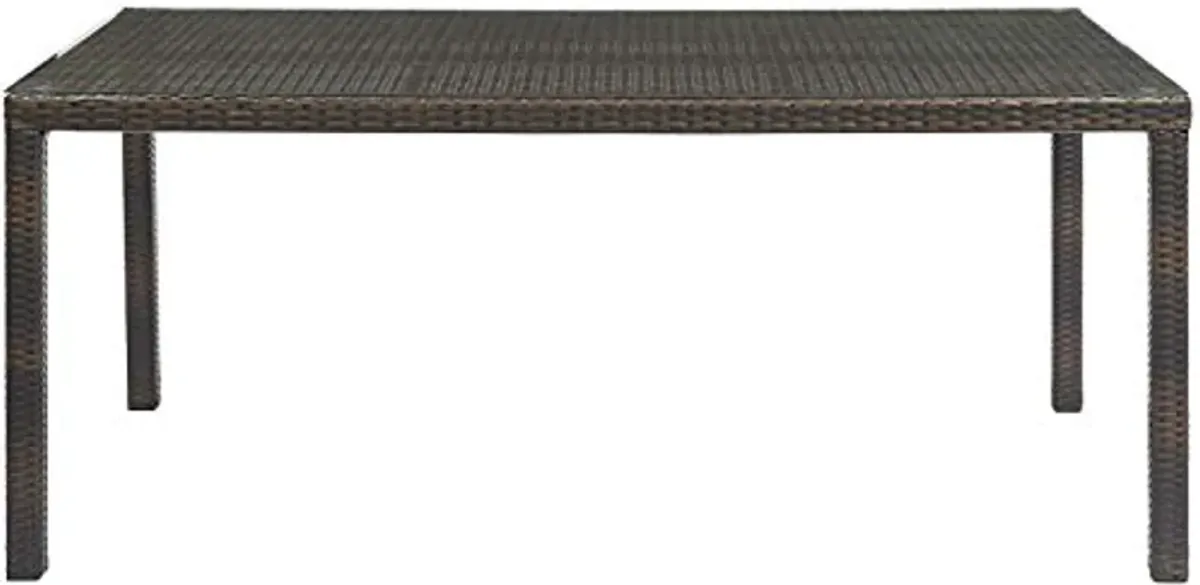 Modway Conduit Wicker Rattan Glass Outdoor Patio 70" Rectangular Dining Table in Brown