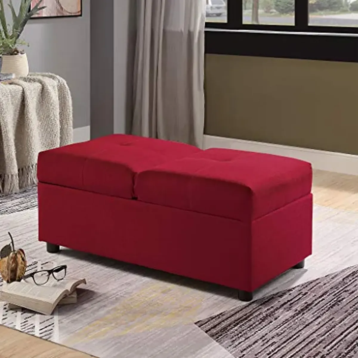 Homelegance Escher Convertible Storage Ottoman (Chair), Red