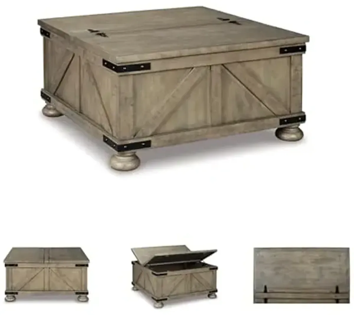 Signature Design by Ashley Aldwin Farmhouse Square Coffee Table with Lift Top for Storage, Grayish Brown