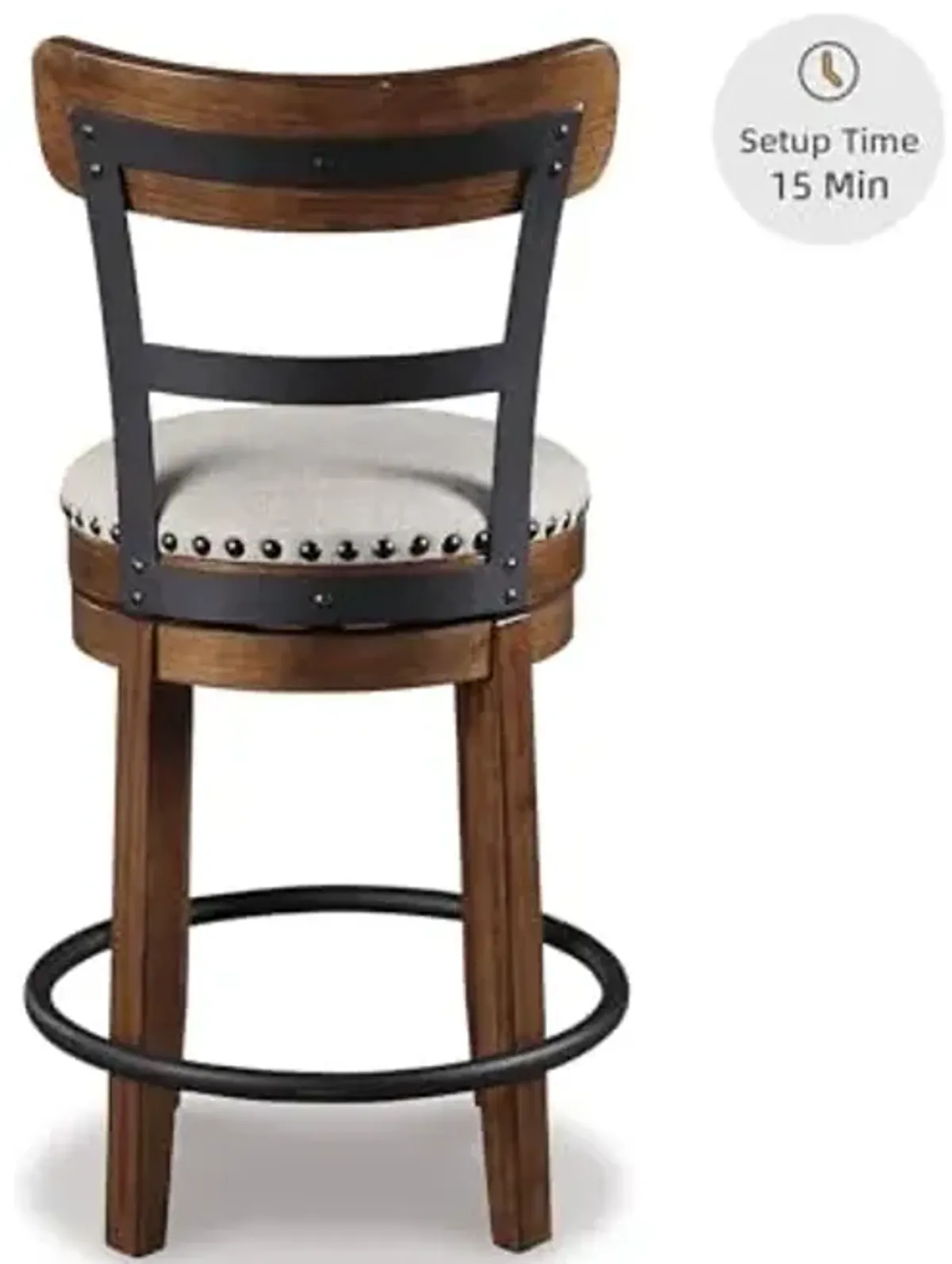 Signature Design by Ashley Valebeck Rustic Farmhouse Swivel Bar Stool – 24.5″ Counter Height, 360° Swivel Metal & Wood Frame, Polyester Upholstery – Brown