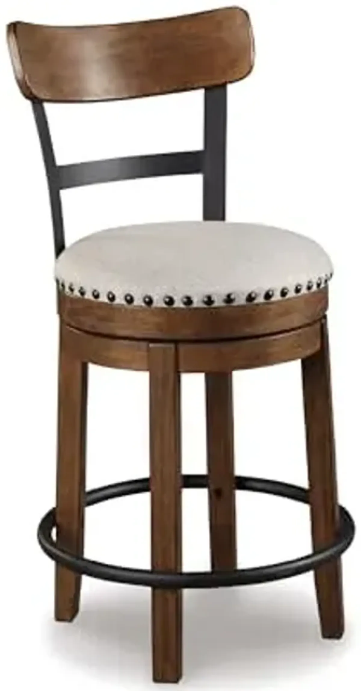 Signature Design by Ashley Valebeck Rustic Farmhouse Swivel Bar Stool – 24.5″ Counter Height, 360° Swivel Metal & Wood Frame, Polyester Upholstery – Brown