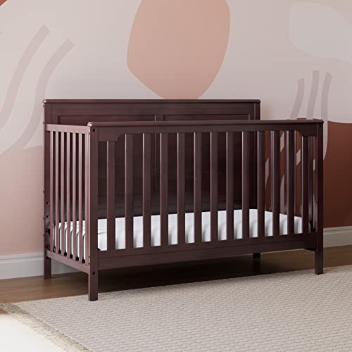 Storkcraft Alpine 5-in-1 Convertible Crib (Espresso) – GREENGUARD Gold Certified, Converts to Toddler Bed and Full-Size Bed, Fits Standard Full-Size Crib Mattress, Adjustable Mattress Support Base