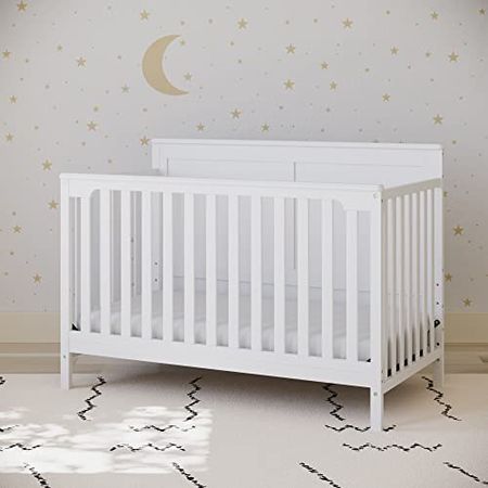 Storkcraft Alpine 5-in-1 Convertible Crib (White) – GREENGUARD Gold Certified, Converts to Toddler Bed and Full-Size Bed, Fits Standard Full-Size Crib Mattress, Adjustable Mattress Support Base